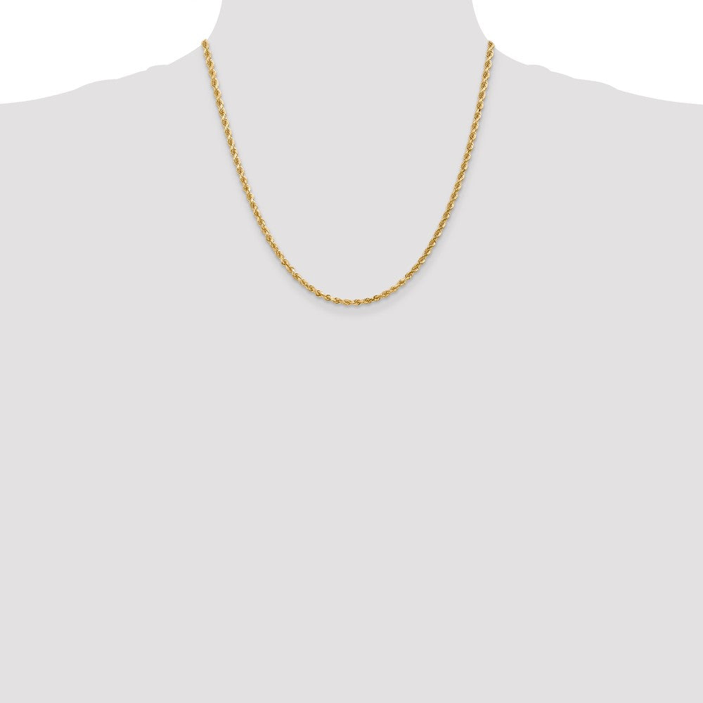 14K Yellow Gold 3mm Diamond-Cut Rope with Lobster Clasp Chain Necklace 16"-30" - Product Photo