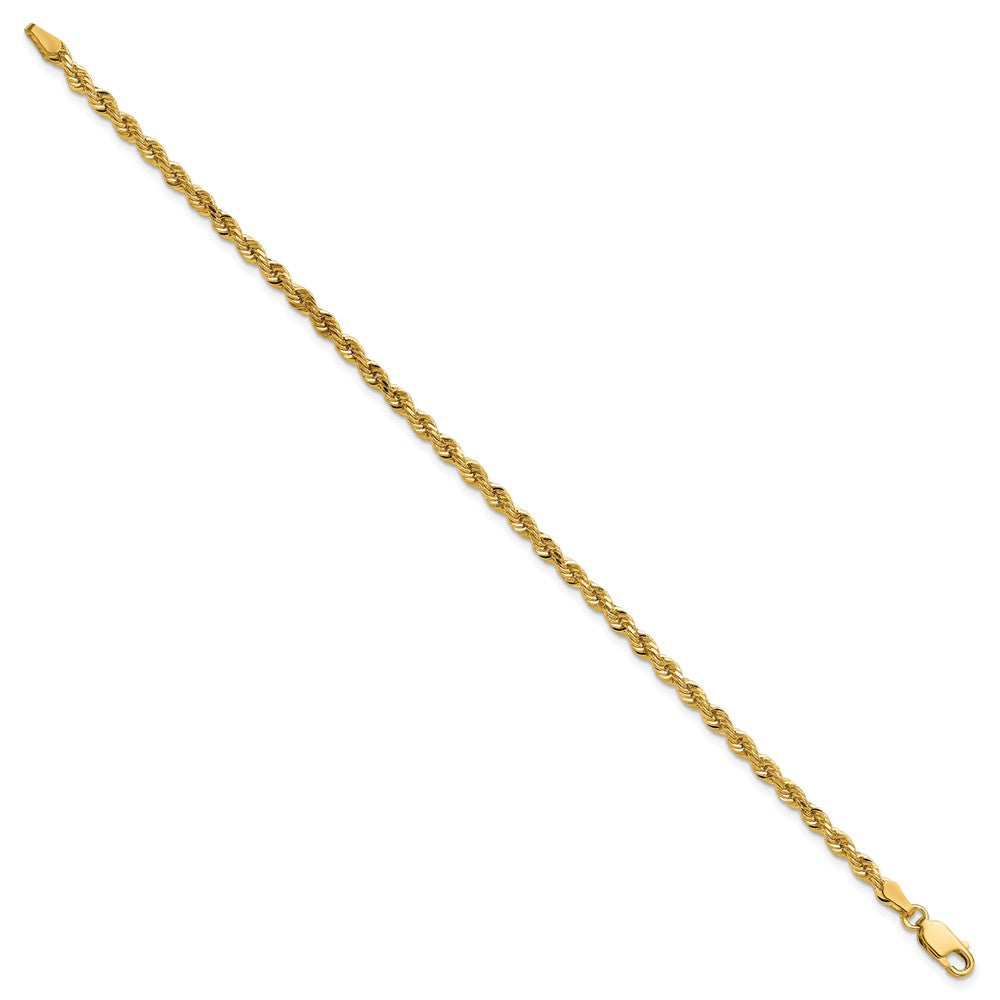 14K Yellow Gold 3mm Diamond-Cut Rope with Lobster Clasp Chain Bracelet 7"-9" - Product Photo