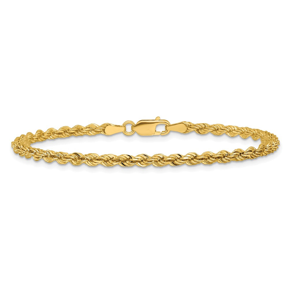 14K Yellow Gold 3mm Diamond-Cut Rope with Lobster Clasp Chain Bracelet 7"-9" - Product Photo