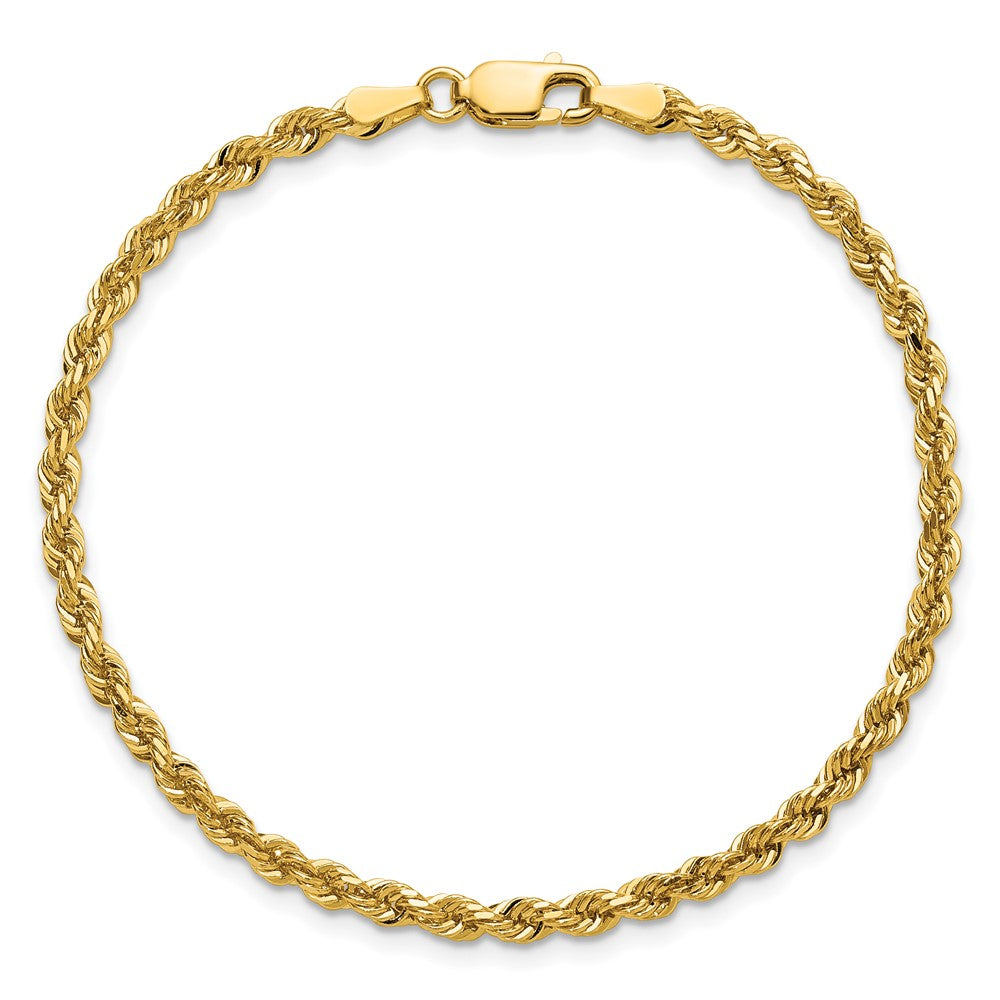 14K Yellow Gold 3mm Diamond-Cut Rope with Lobster Clasp Chain Bracelet 7"-9" - Product Photo