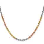 14K Tri-Color 3mm Diamond-Cut Rope Chain Necklace 18"-24" - Product Photo