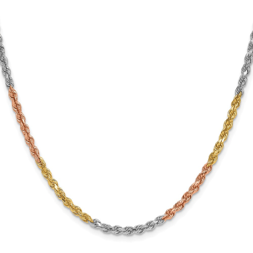 14K Tri-Color 3mm Diamond-Cut Rope Chain Necklace 18"-24" - Product Photo