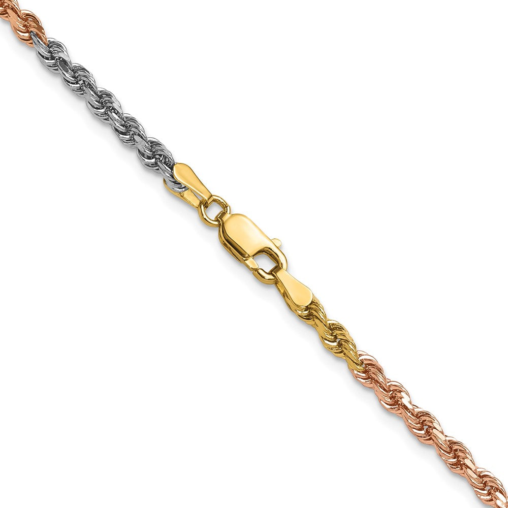 14K Tri-Color 3mm Diamond-Cut Rope Chain Necklace 18"-24" - Product Photo