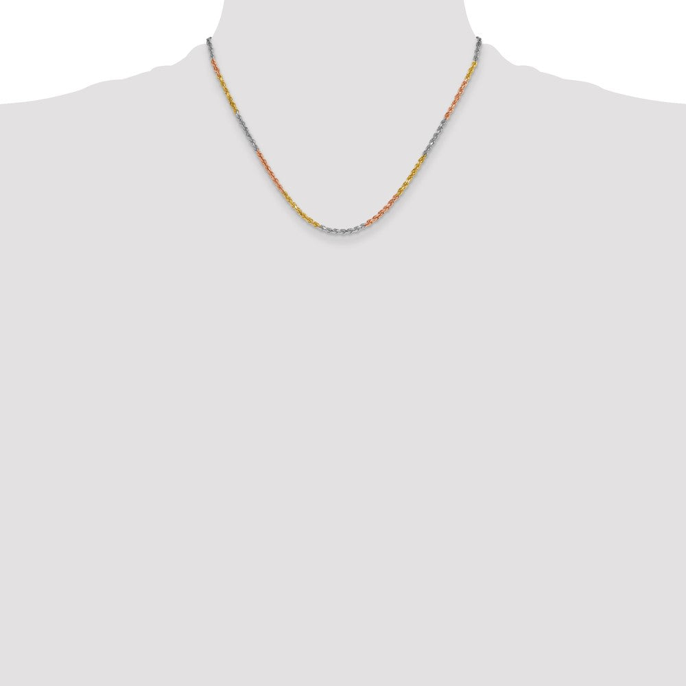 14K Tri-Color 3mm Diamond-Cut Rope Chain Necklace 18"-24" - Product Photo