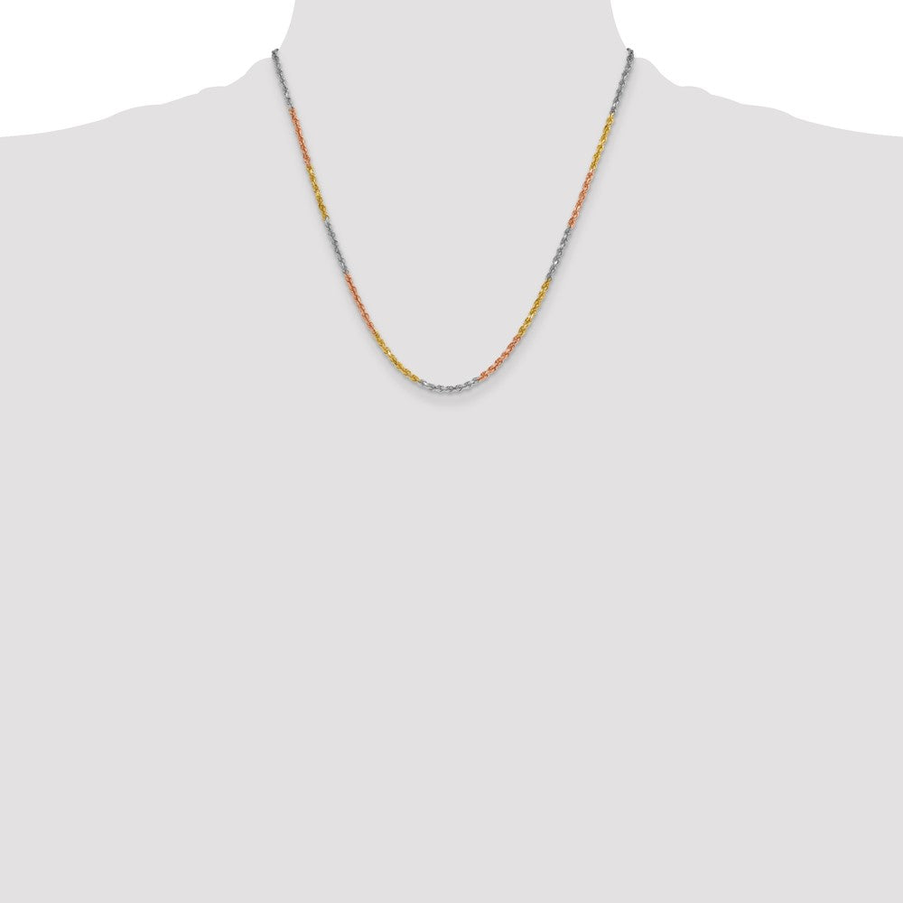 14K Tri-Color 3mm Diamond-Cut Rope Chain Necklace 18"-24" - Product Photo