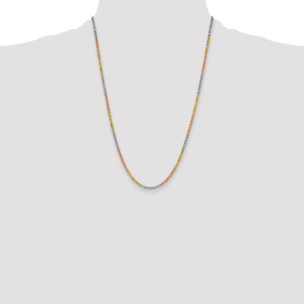 14K Tri-Color 3mm Diamond-Cut Rope Chain Necklace 18"-24" - Product Photo