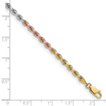 14K Tri-Color 3mm Diamond-Cut Rope Chain Bracelet 7"-8" - Product Photo