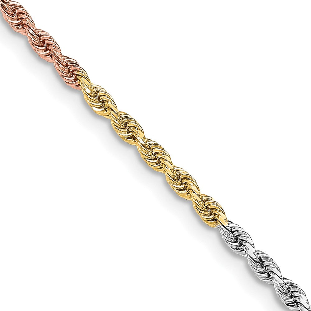 14K Tri-Color 3mm Diamond-Cut Rope Chain Necklace 18"-24"