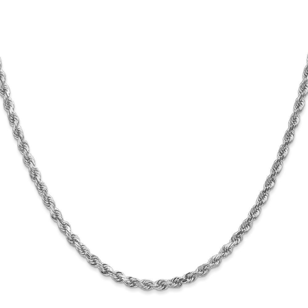 10K White Gold 3mm Diamond-cut Rope Chain Necklace 18"-26" - Product Photo