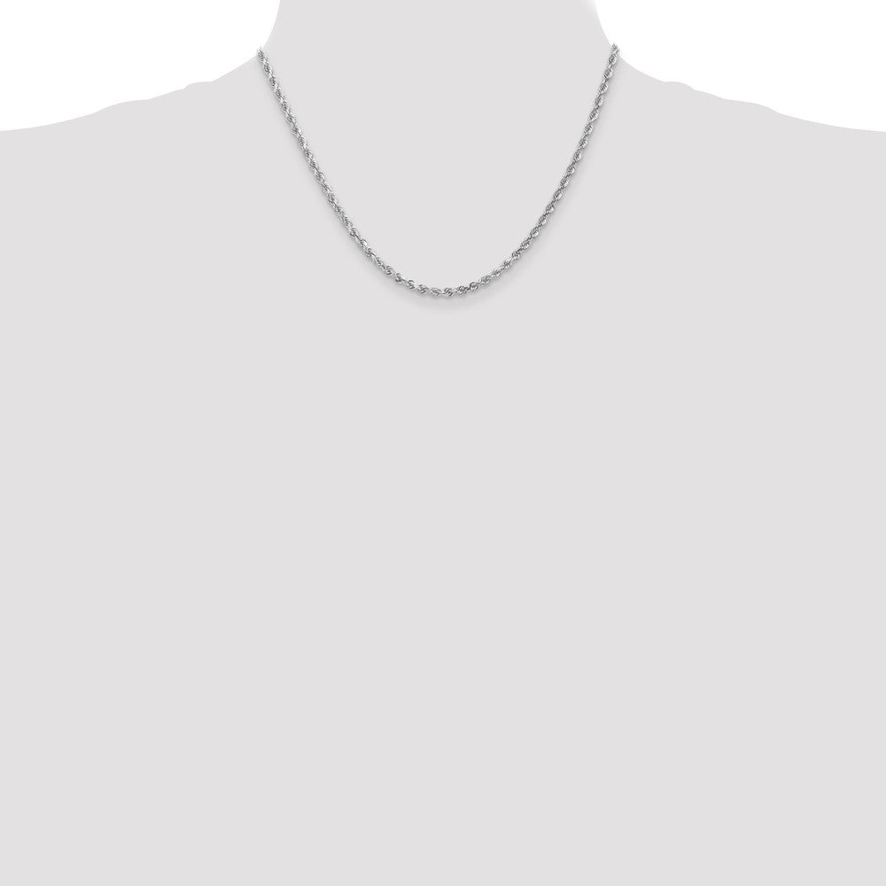 14K White Gold 3mm Diamond-Cut Rope with Lobster Clasp Chain Necklace 18"-28" - Product Photo