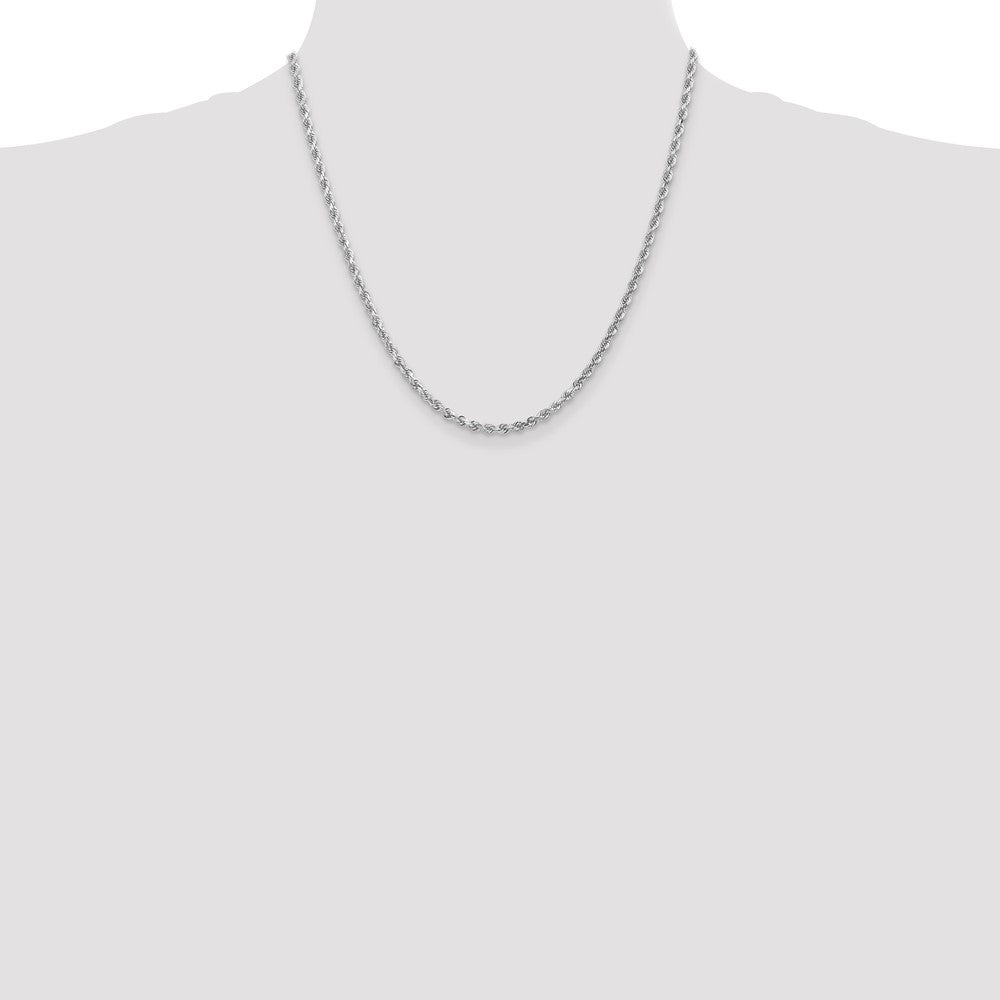 10K White Gold 3mm Diamond-cut Rope Chain Necklace 18"-26" - Product Photo