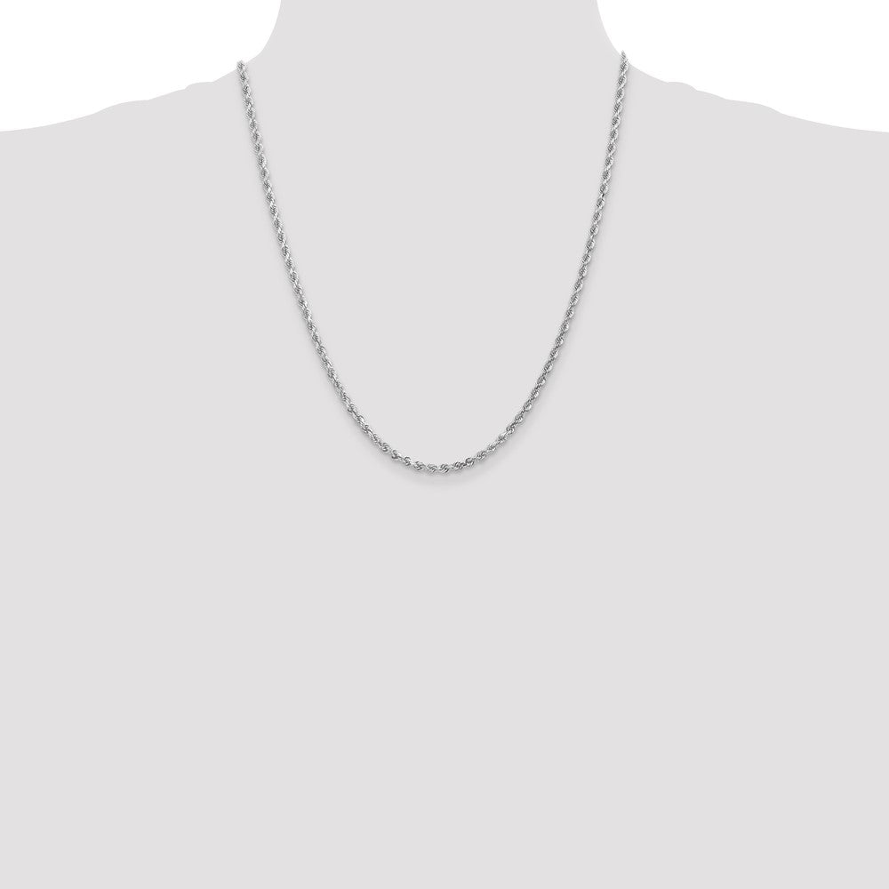 14K White Gold 3mm Diamond-Cut Rope with Lobster Clasp Chain Necklace 18"-28" - Product Photo