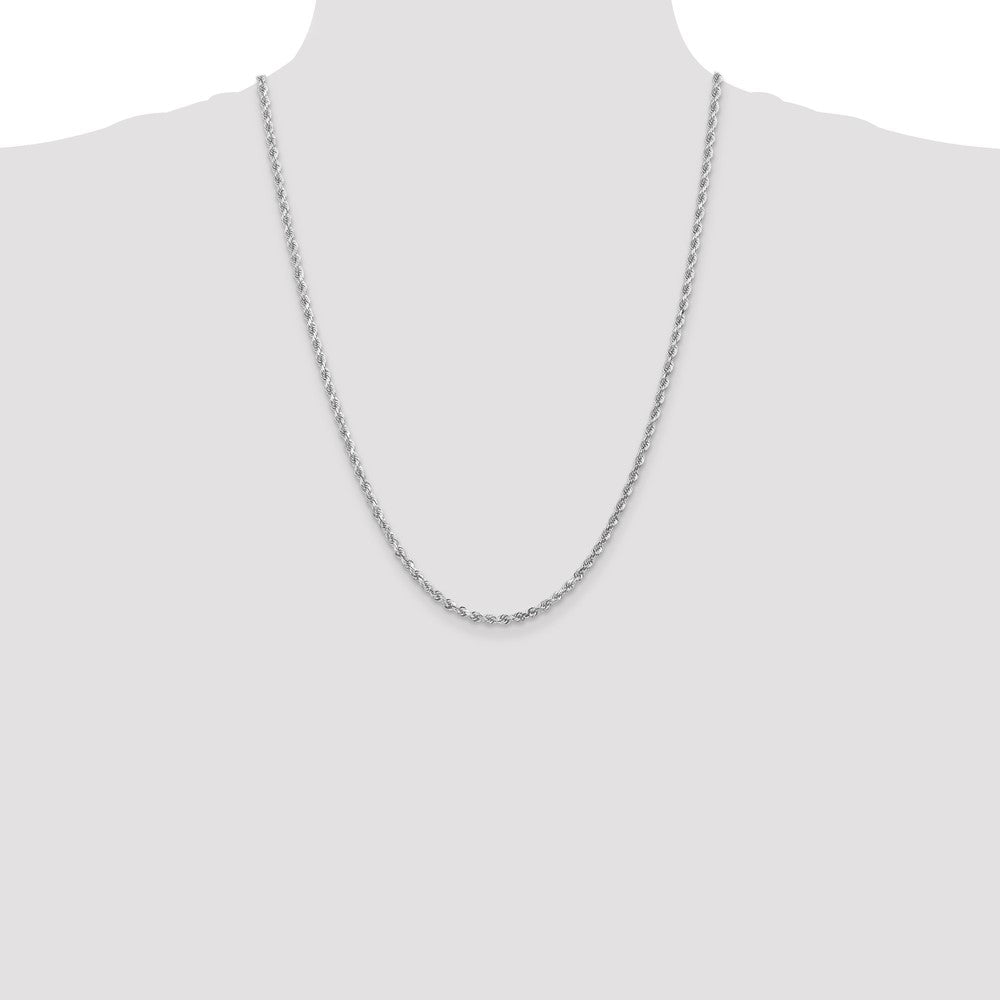 14K White Gold 3mm Diamond-Cut Rope with Lobster Clasp Chain Necklace 18"-28" - Product Photo