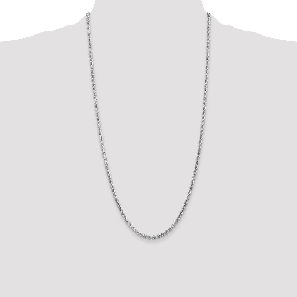 14K White Gold 3mm Diamond-Cut Rope with Lobster Clasp Chain Necklace 18"-28" - Product Photo