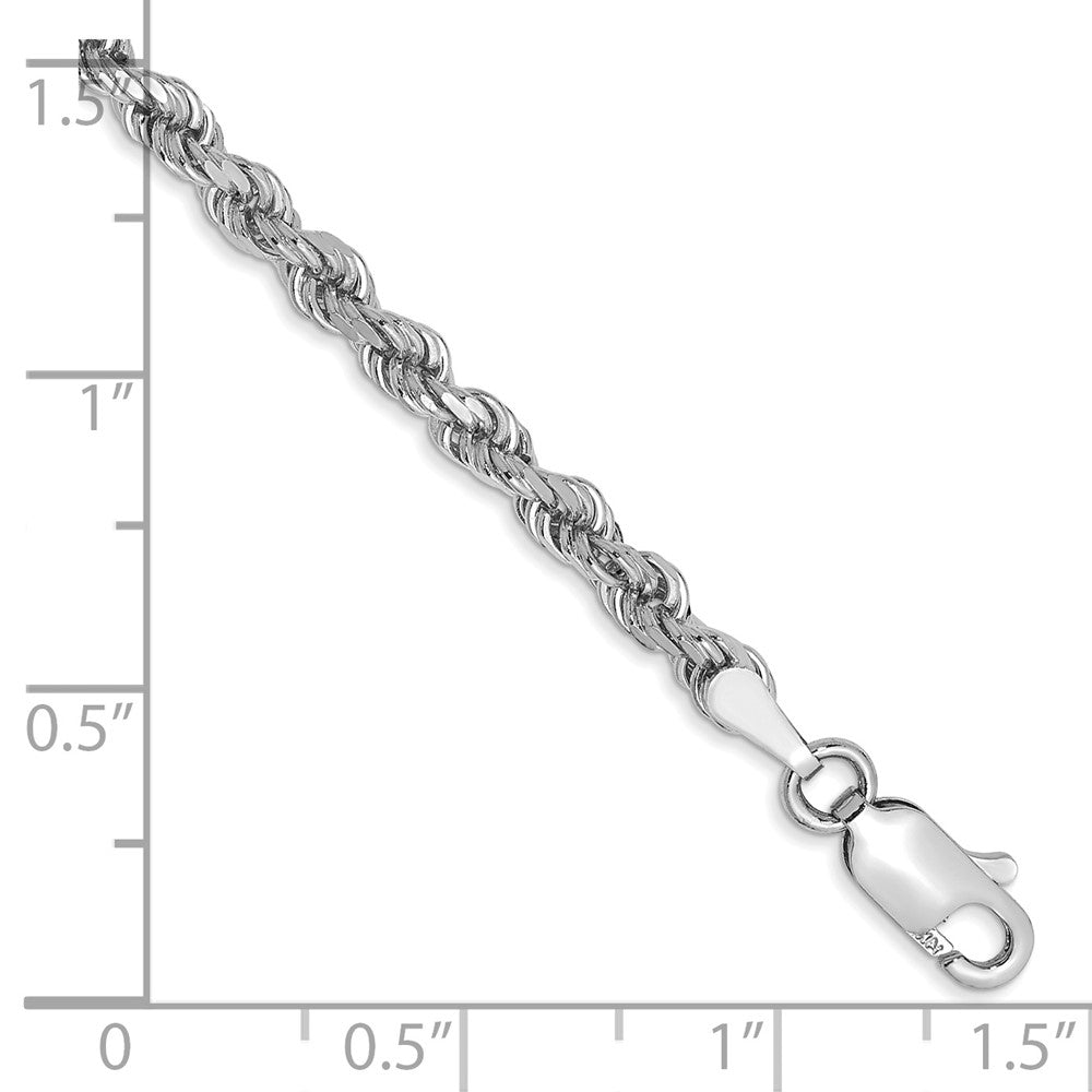10K White Gold 3mm Diamond-cut Rope Chain Bracelet 7"-8" - Product Photo