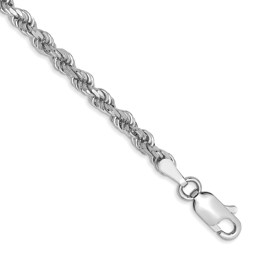 10K White Gold 3mm Diamond-cut Rope Chain Bracelet 7"-8" - Product Photo