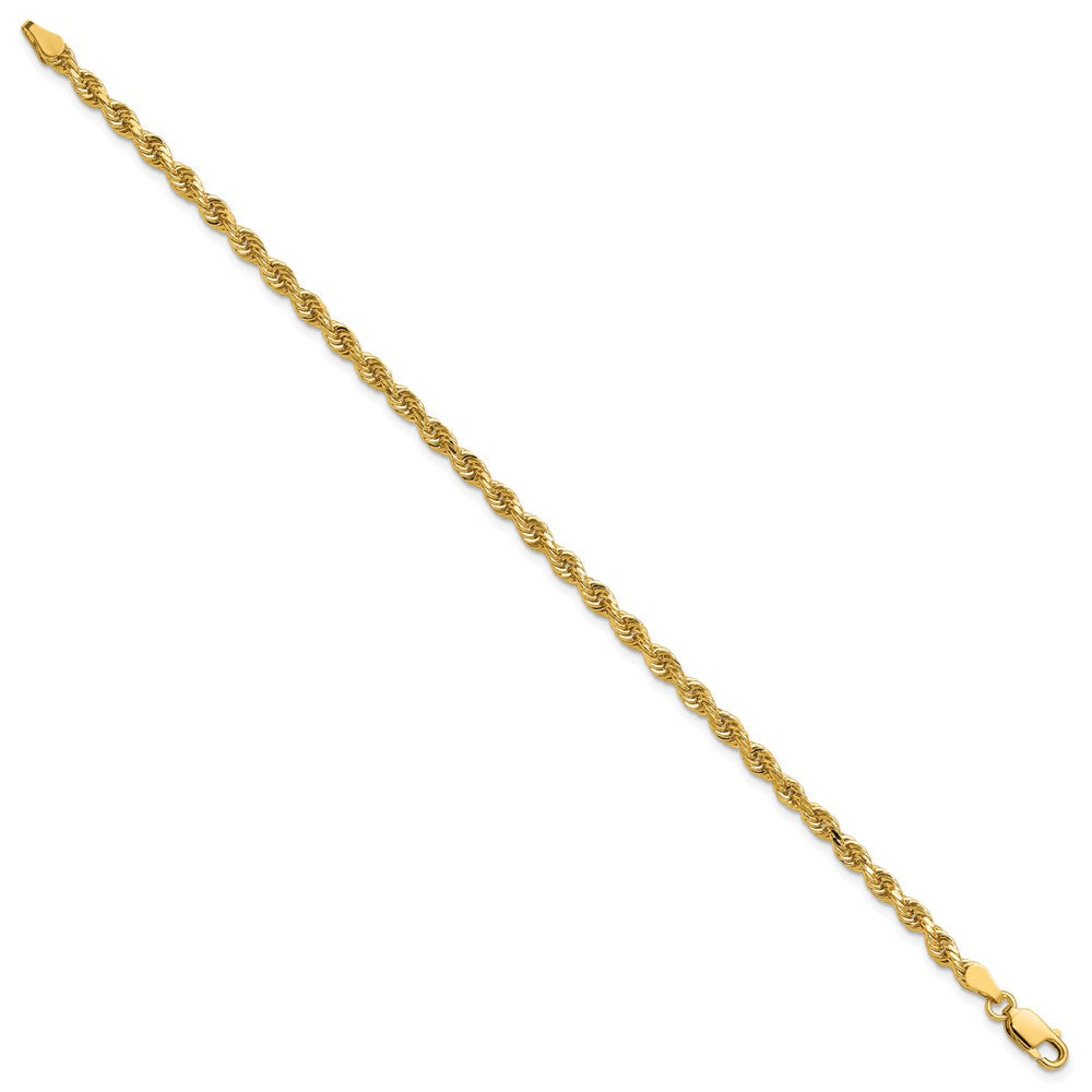 14K Yellow Gold 3.25mm Diamond-Cut Rope with Lobster Clasp Chain Bracelet 7"-8" - Product Photo
