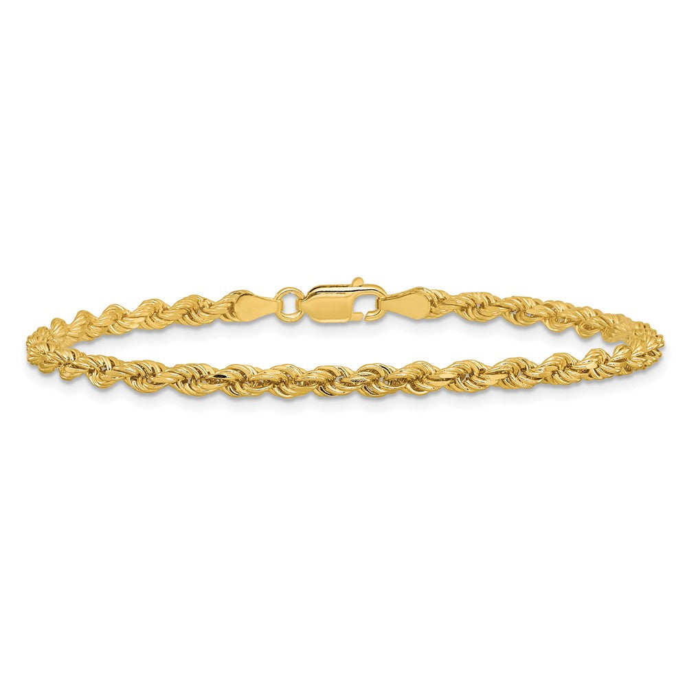 14K Yellow Gold 3.25mm Diamond-Cut Rope with Lobster Clasp Chain Bracelet 7"-8" - Product Photo