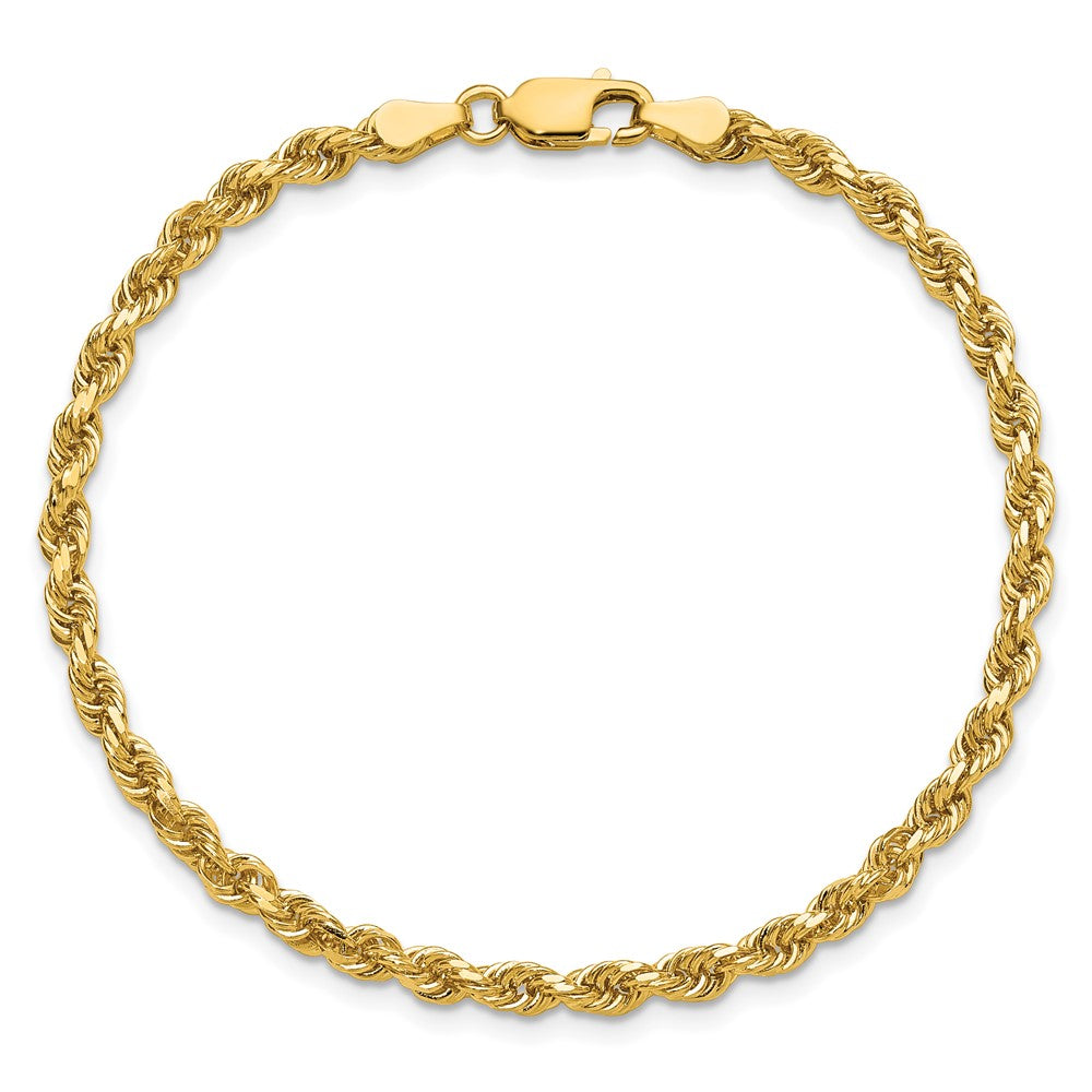 14K Yellow Gold 3.25mm Diamond-Cut Rope with Lobster Clasp Chain Bracelet 7"-8" - Product Photo