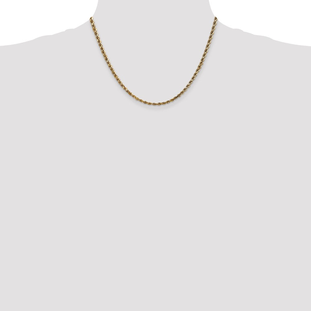14K Yellow Gold 3.5mm Diamond-Cut Rope with Lobster Clasp Chain Necklace 16"-30" - Product Photo