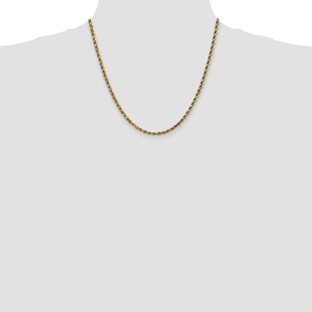 14K Yellow Gold 3.5mm Diamond-Cut Rope with Lobster Clasp Chain Necklace 16"-30" - Product Photo