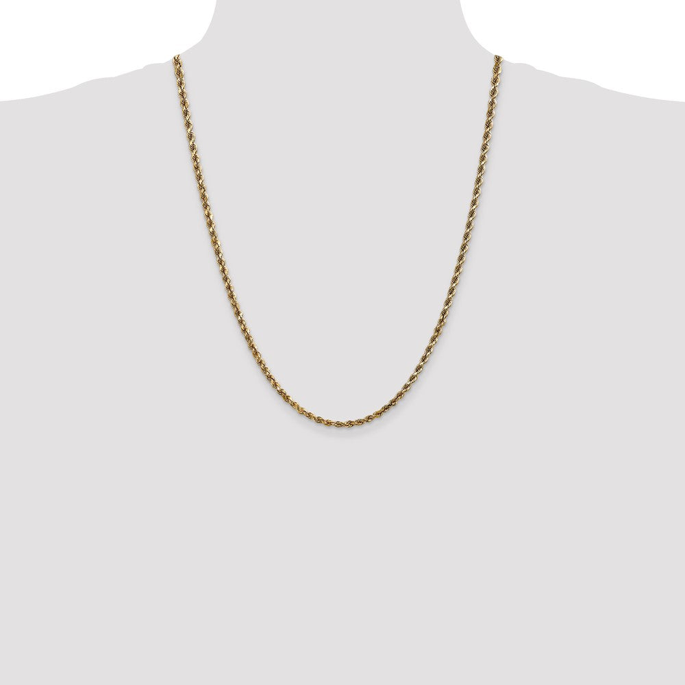 14K Yellow Gold 3.5mm Diamond-Cut Rope with Lobster Clasp Chain Necklace 16"-30" - Product Photo