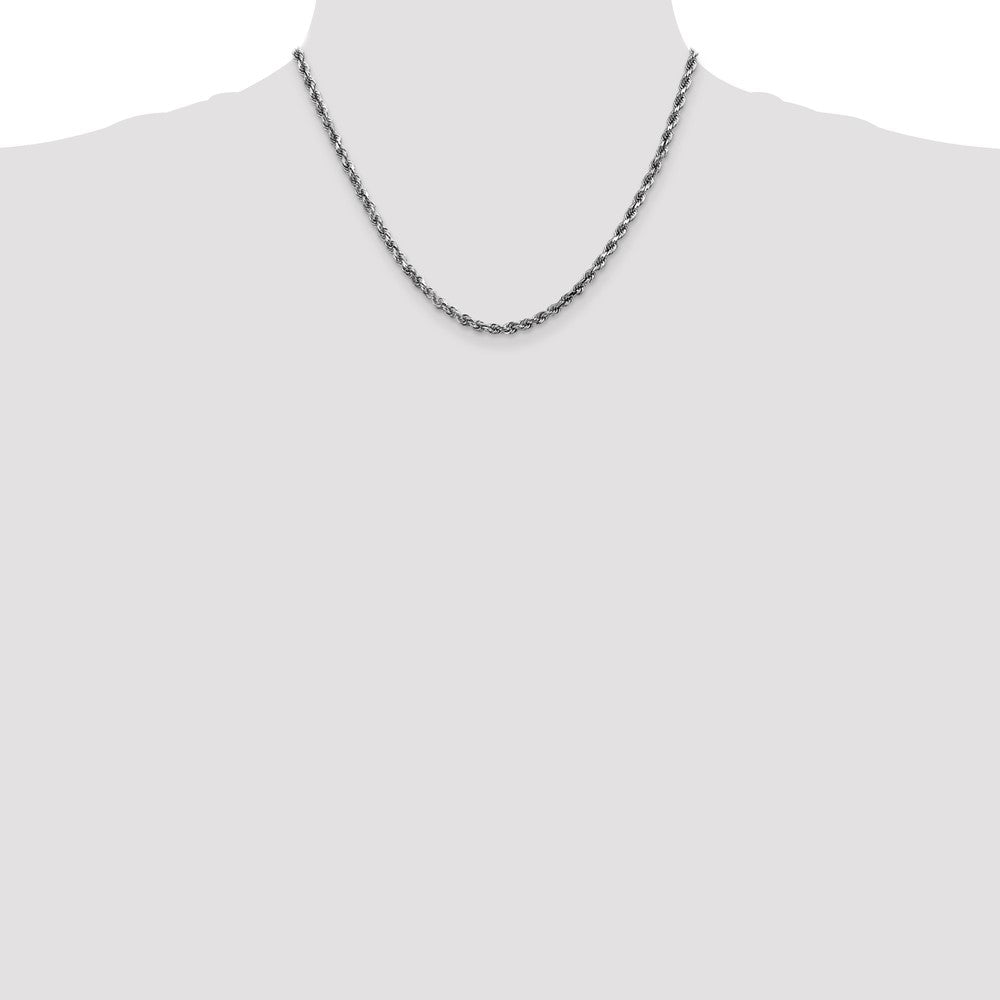 14K White Gold 3.5mm Diamond-Cut Rope with Lobster Clasp Chain Necklace 18"-24" - Product Photo