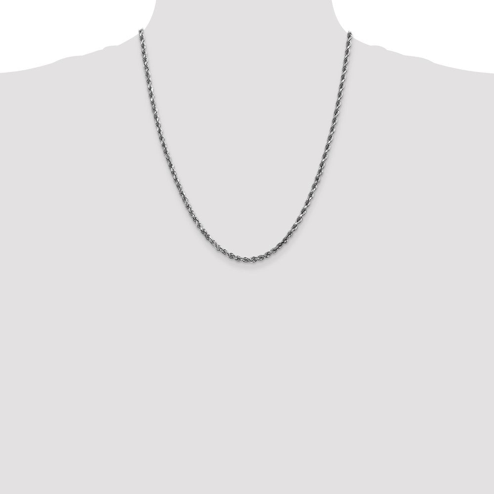 14K White Gold 3.5mm Diamond-Cut Rope with Lobster Clasp Chain Necklace 18"-24" - Product Photo