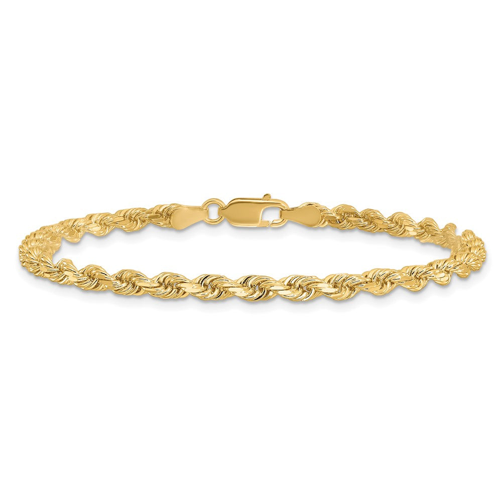 14K Yellow Gold 3.5mm Diamond-Cut Rope with Lobster Clasp Chain Bracelet 7"-8" - Product Photo