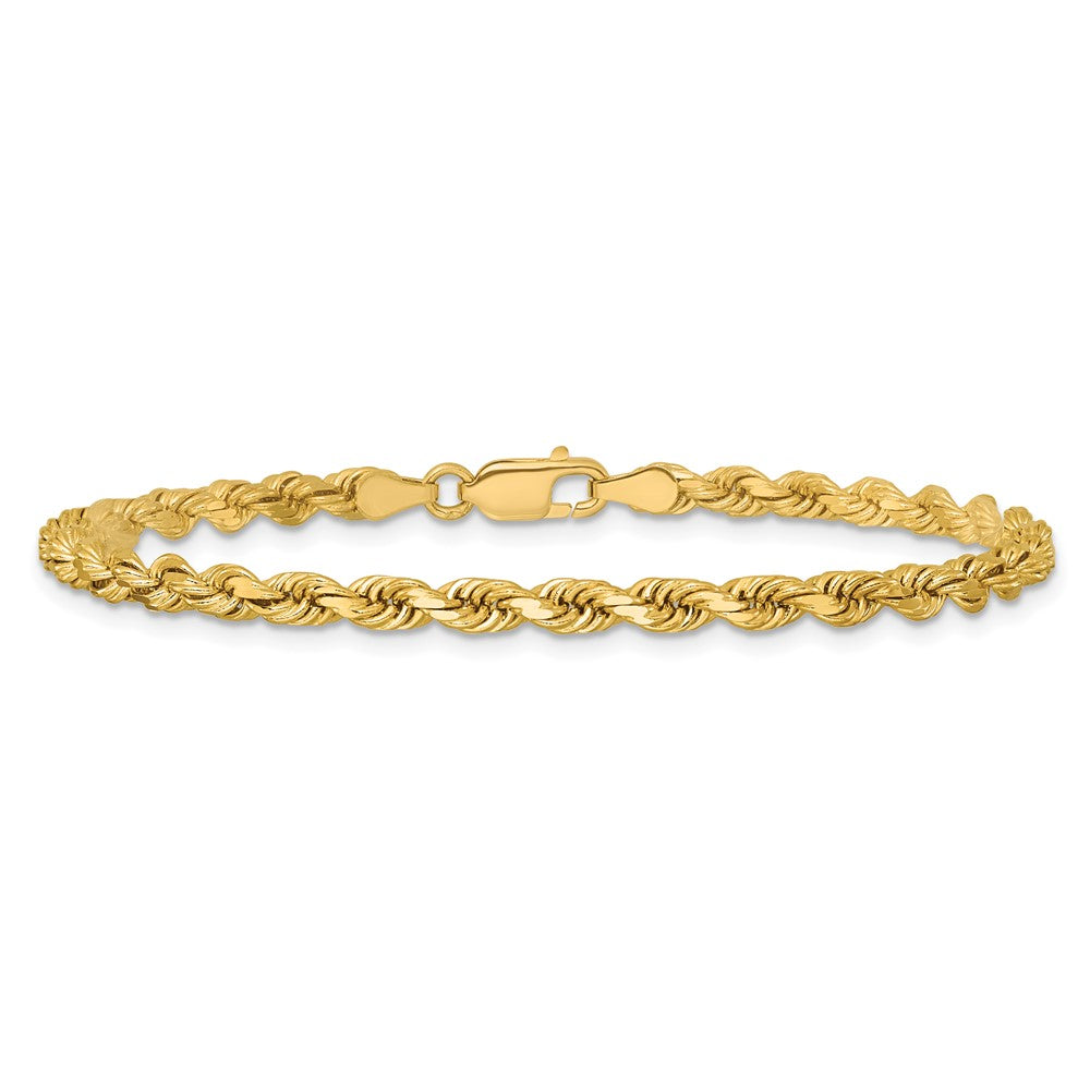 14K Yellow Gold 3.75mm Diamond-Cut Rope with Lobster Clasp Chain Bracelet 7"-8" - Product Photo