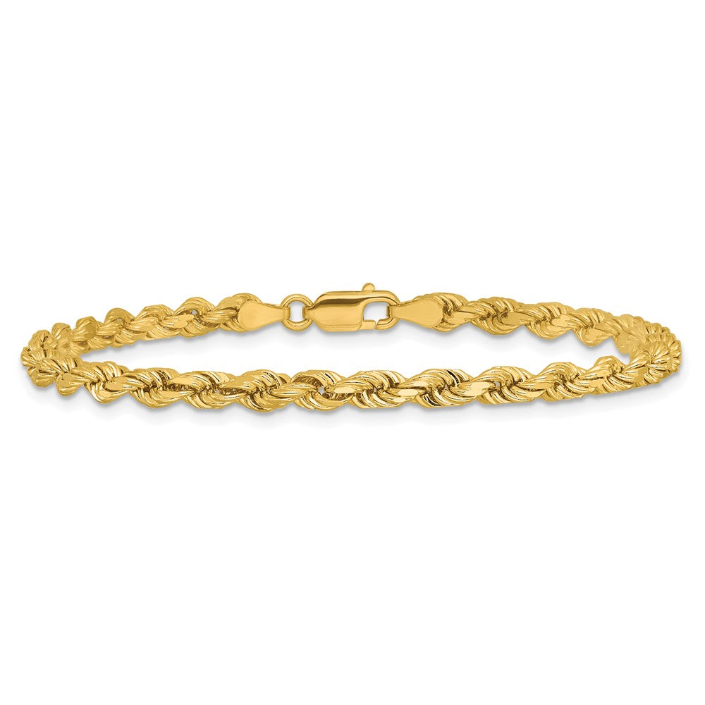 14K Yellow Gold 4mm Diamond-Cut Rope with Lobster Clasp Chain Bracelet 7"-9" - Product Photo