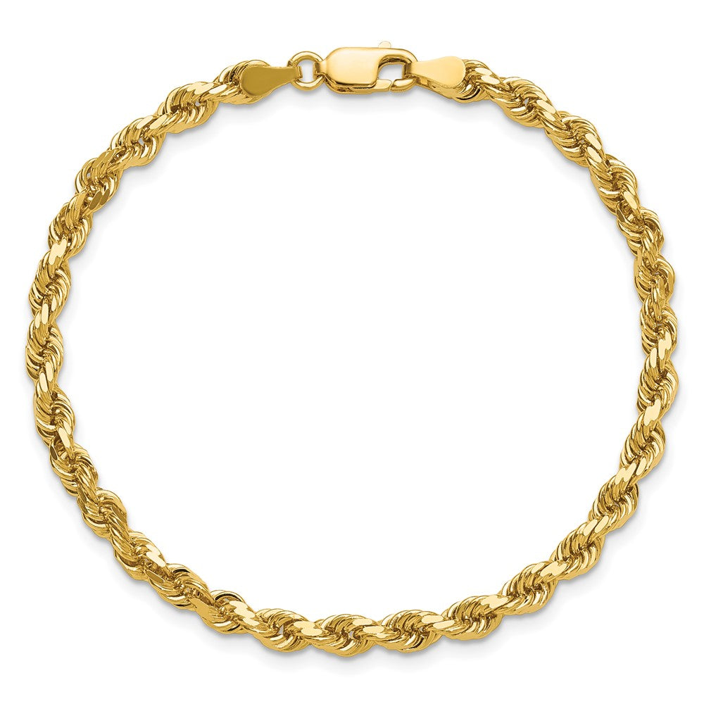 14K Yellow Gold 4mm Diamond-Cut Rope with Lobster Clasp Chain Bracelet 7"-9" - Product Photo