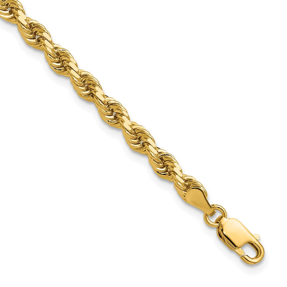 14K Yellow Gold 4mm Diamond-Cut Rope with Lobster Clasp Chain Bracelet 7"-9"