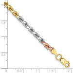 14K Tri-Color 4mm Diamond-Cut Rope Chain Bracelet 7"-8" - Product Photo