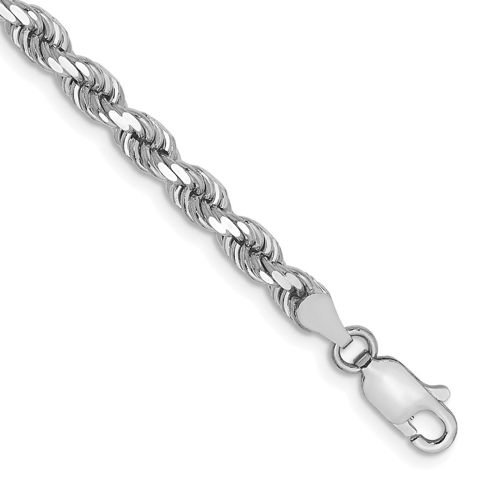 14K White Gold 4mm Diamond-Cut Rope with Lobster Clasp Chain Bracelet 8"-9" - Product Photo