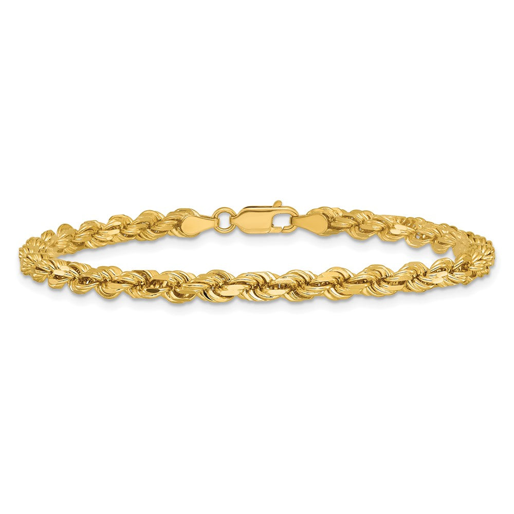 14K Yellow Gold 4.25mm Diamond-Cut Rope with Lobster Clasp Chain Bracelet 7"-8" - Product Photo