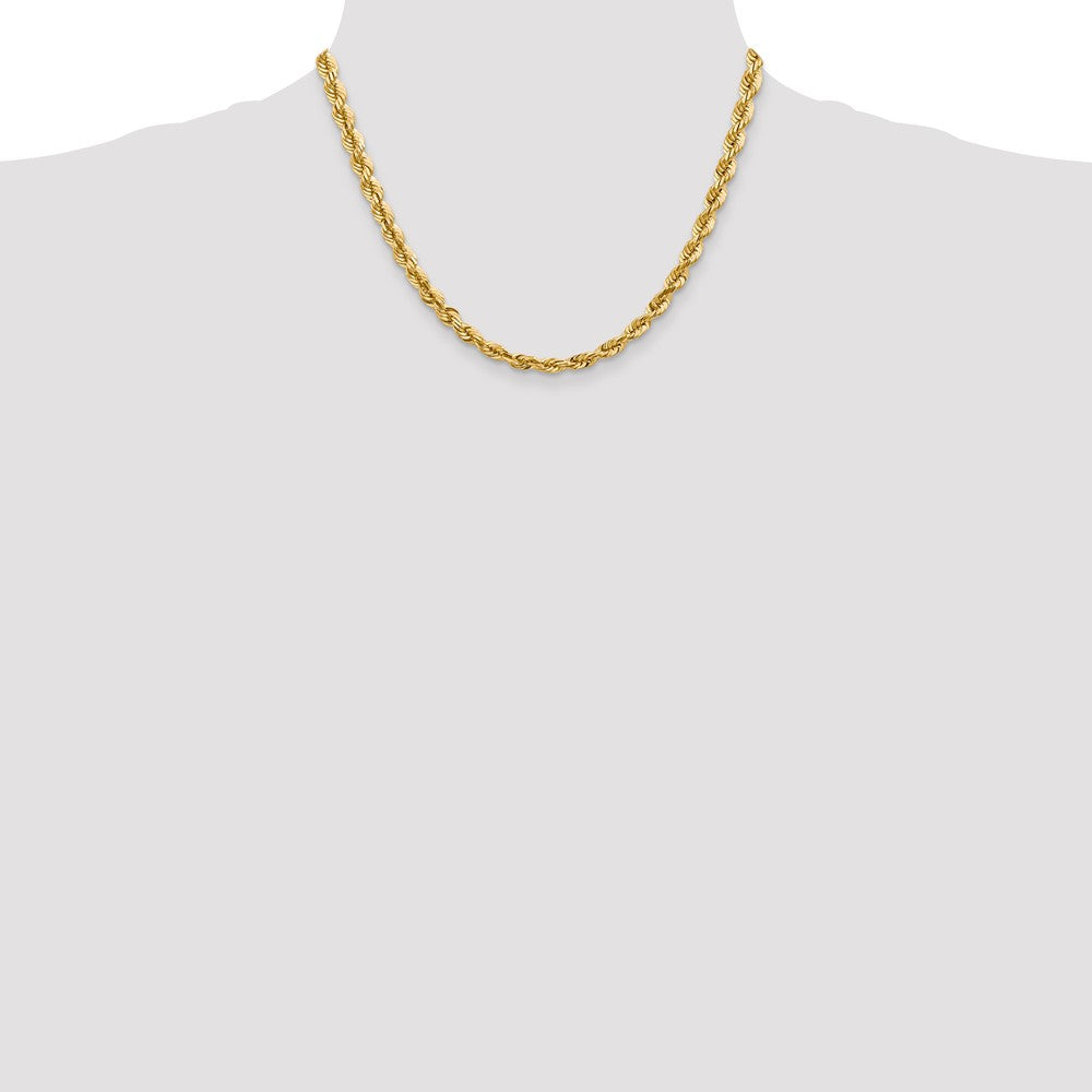 14K Yellow Gold 5.5mm D/C Rope with Fancy Lobster Clasp Chain Necklace 16"-26" - Product Photo