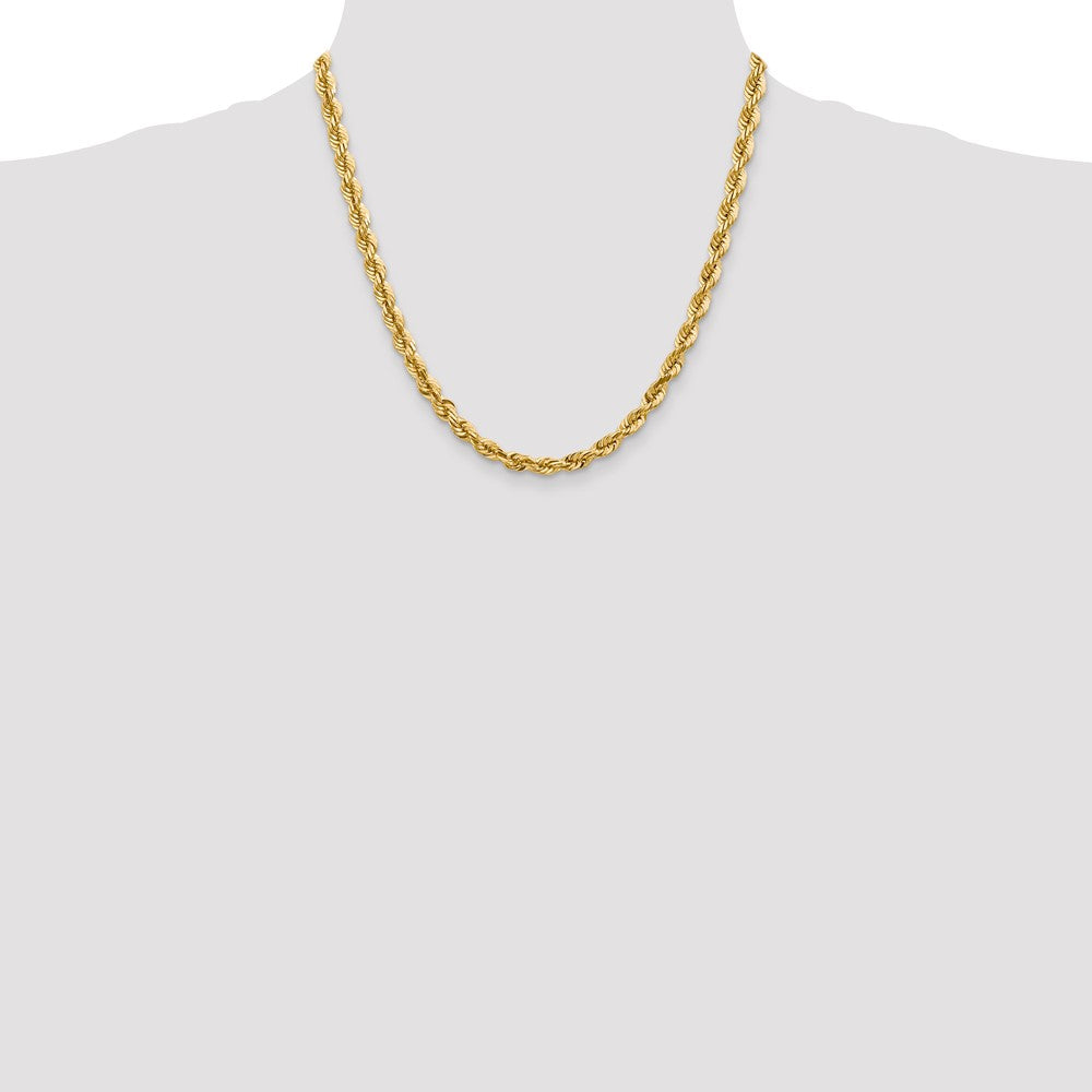14K Yellow Gold 5.5mm D/C Rope with Fancy Lobster Clasp Chain Necklace 16"-26" - Product Photo