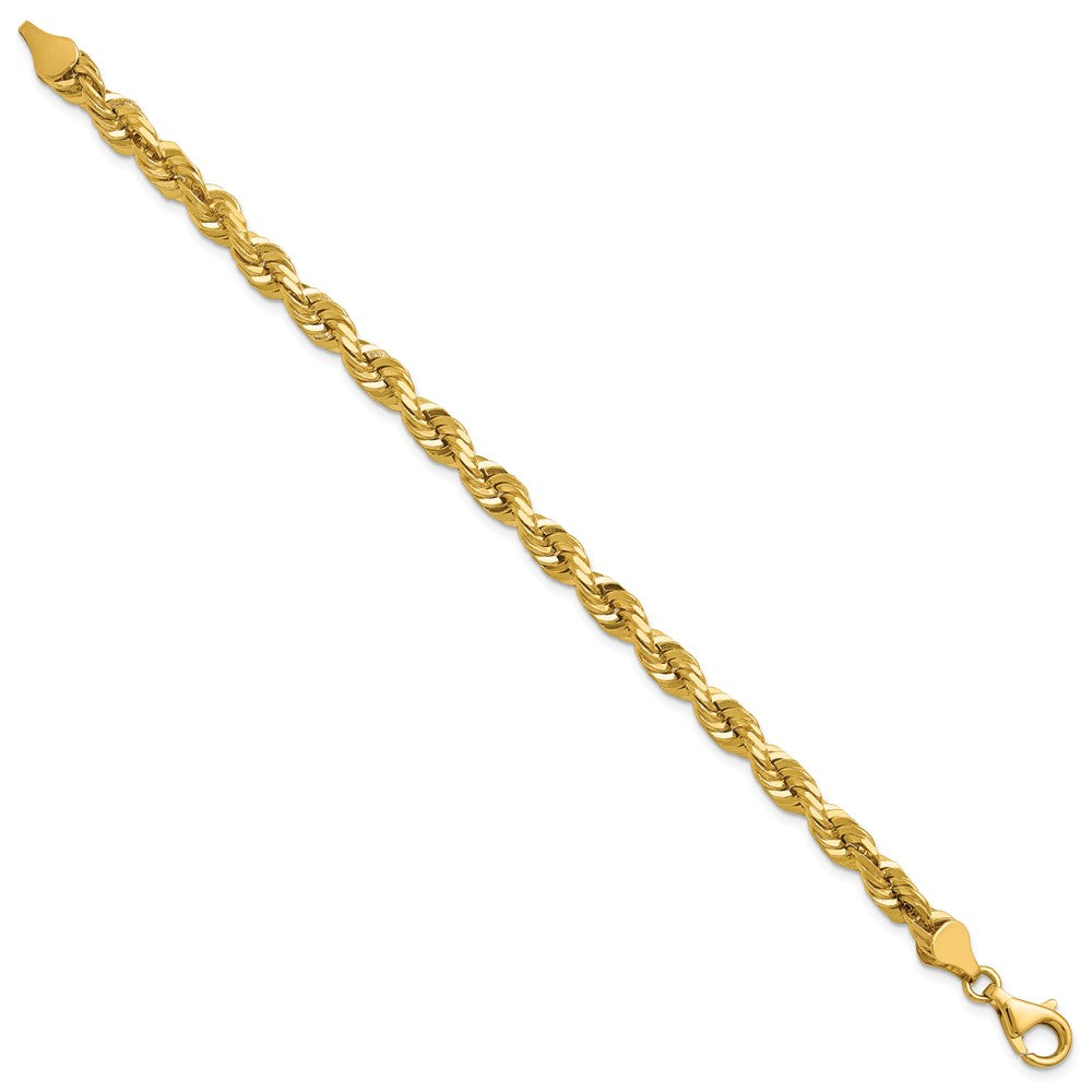 14K Yellow Gold 5.5mm D/C Rope with Fancy Lobster Clasp Chain Bracelet 8"-9" - Product Photo