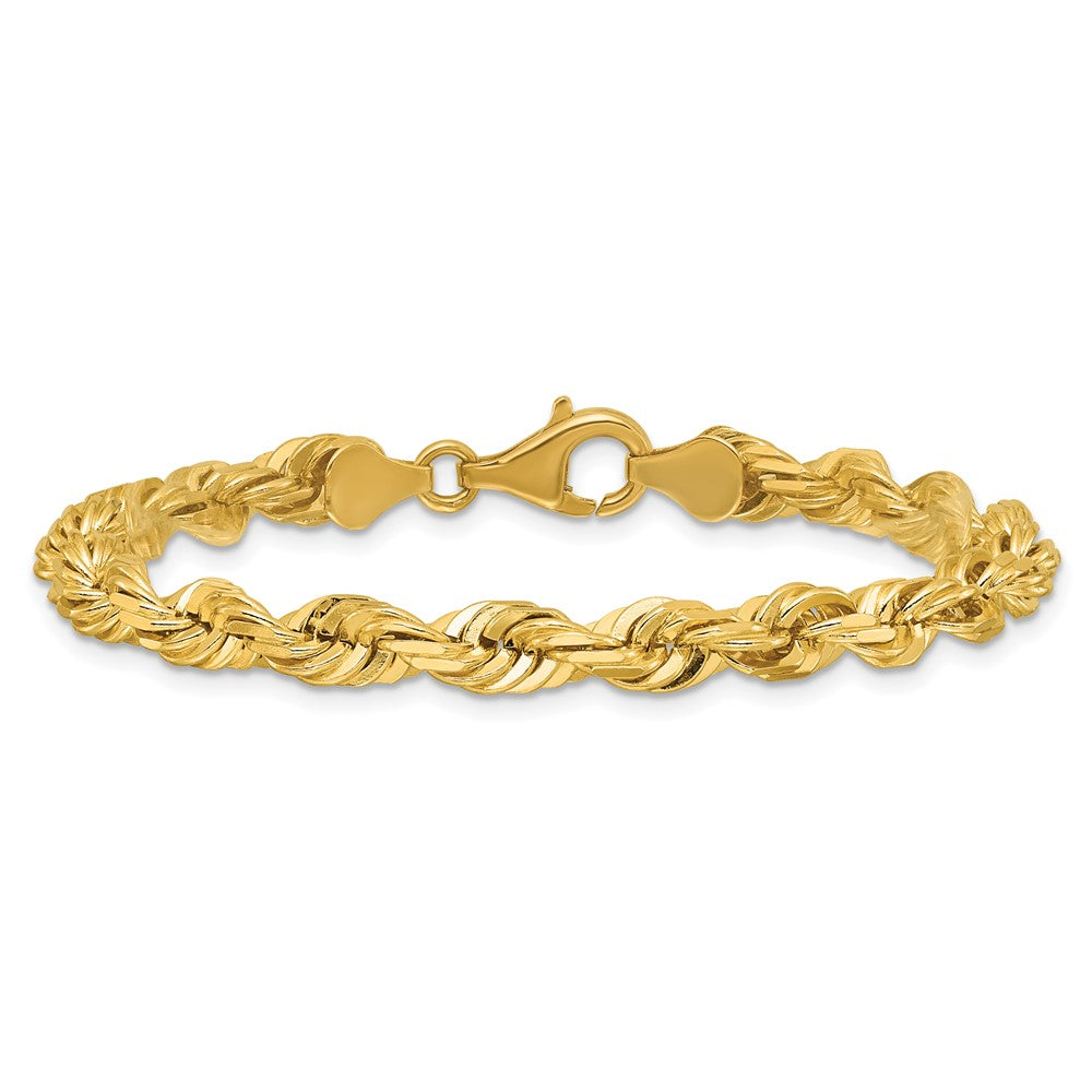 14K Yellow Gold 5.5mm D/C Rope with Fancy Lobster Clasp Chain Bracelet 8"-9" - Product Photo