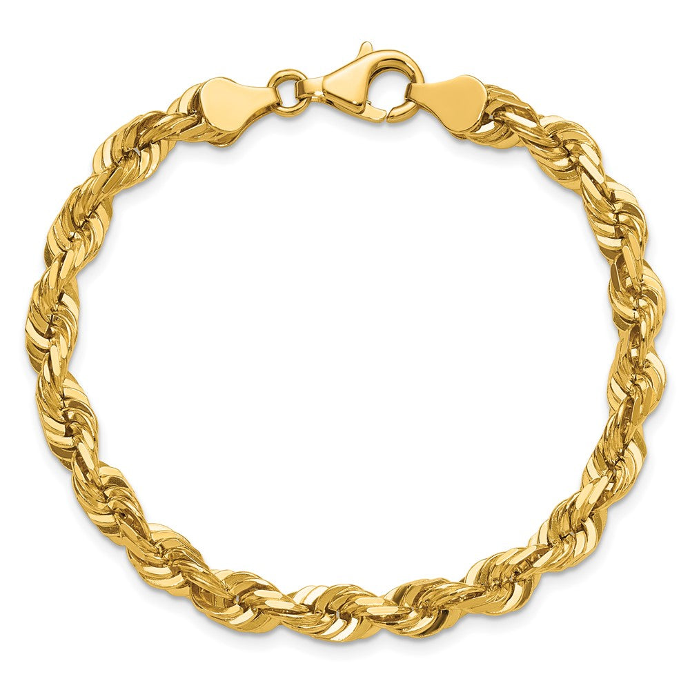 14K Yellow Gold 5.5mm D/C Rope with Fancy Lobster Clasp Chain Bracelet 8"-9" - Product Photo