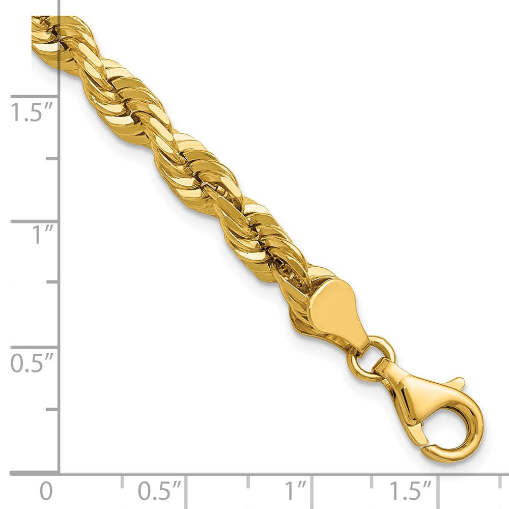 14K Yellow Gold 5.5mm D/C Rope with Fancy Lobster Clasp Chain Bracelet 8"-9" - Product Photo