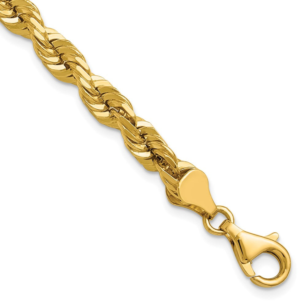 14K Yellow Gold 5.5mm Diamond-cut Rope with Fancy Lobster Clasp Chain Bracelet 8"-9"