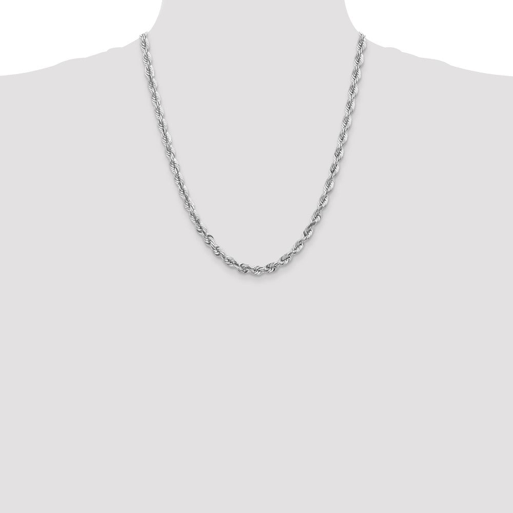 14K White Gold 5.5mm Diamond-Cut Rope with Lobster Clasp Chain Necklace 20"-22" - Product Photo
