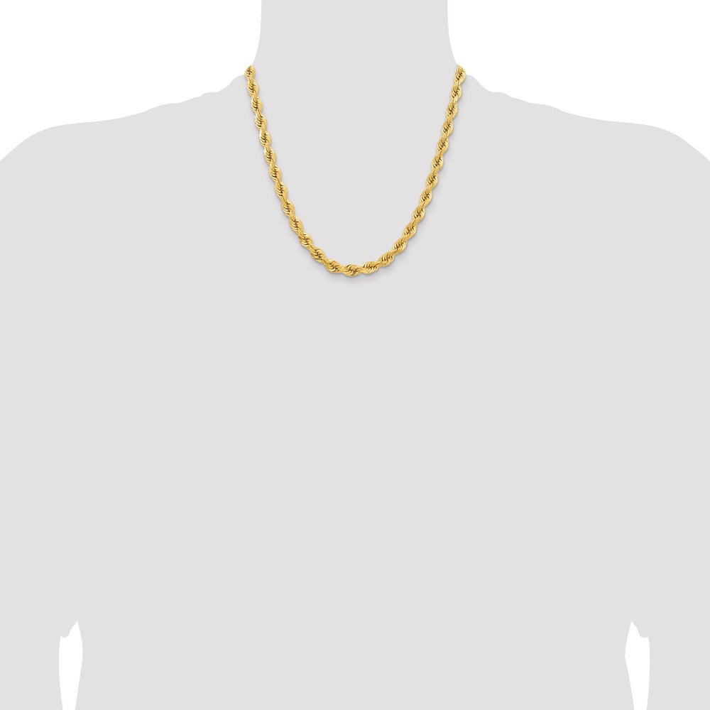 14K Yellow Gold 6.5mm D/C Rope with Fancy Lobster Clasp Chain Necklace 20"-24" - Product Photo