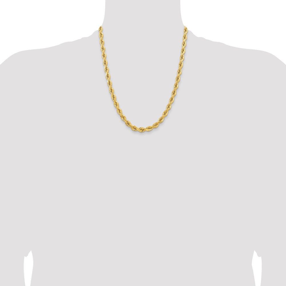 14K Yellow Gold 6.5mm D/C Rope with Fancy Lobster Clasp Chain Necklace 20"-24" - Product Photo