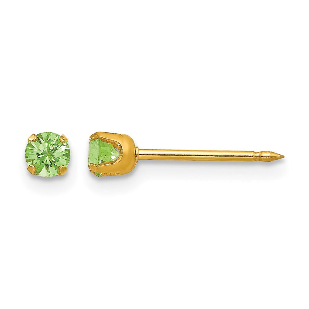14K Yellow Gold 3mm August Crystal Birthstone Post Earrings