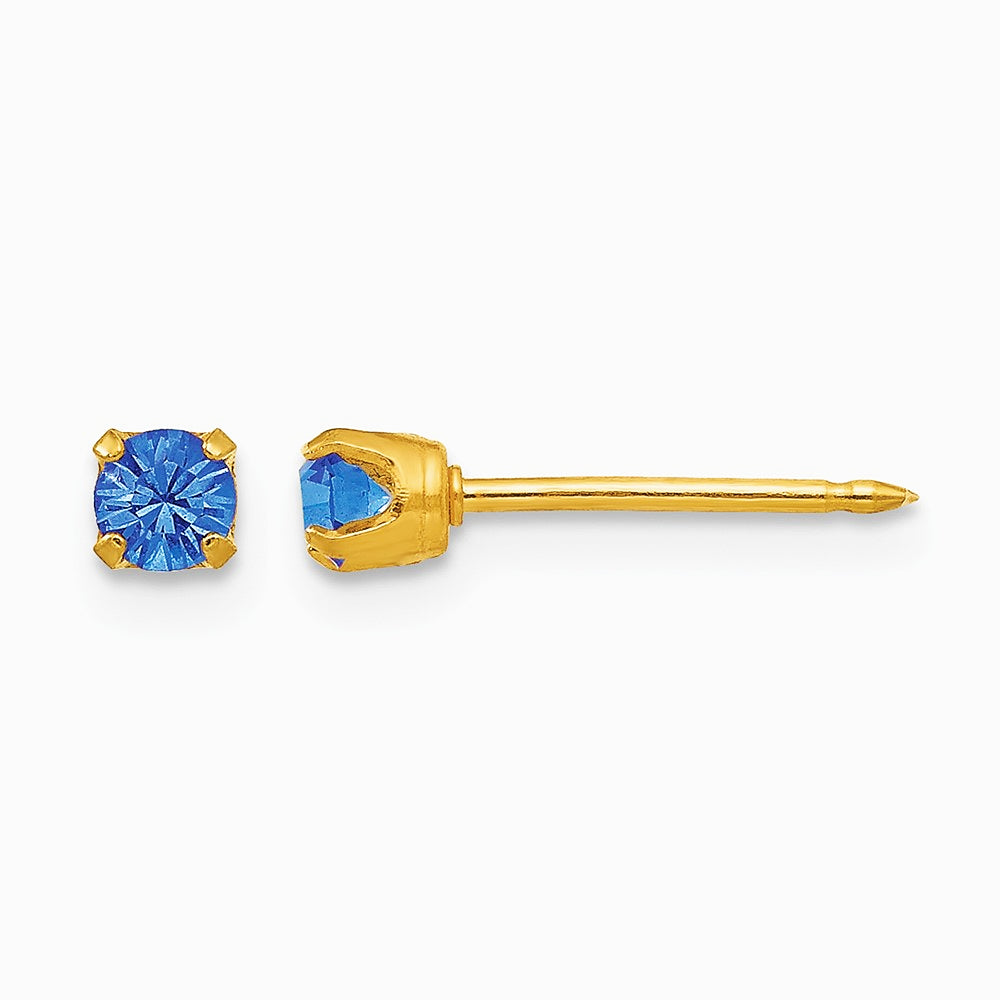14K Yellow Gold 3mm September Crystal Birthstone Post Earrings