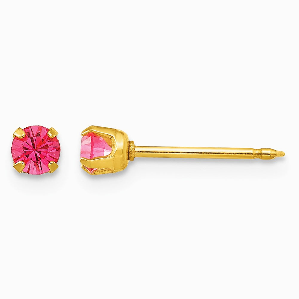 14K Yellow Gold 3mm October Crystal Birthstone Post Earrings - Product Photo
