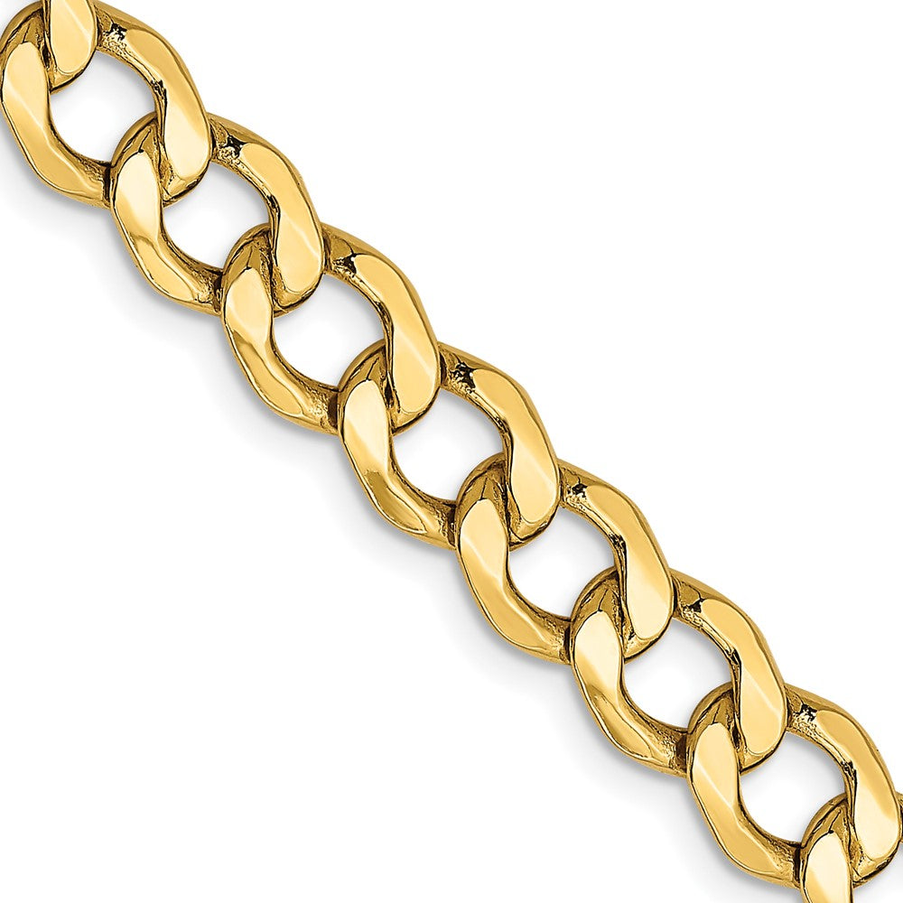 10K Yellow Gold 7mm Semi-Solid Curb Link Chain Necklace 20"-26"